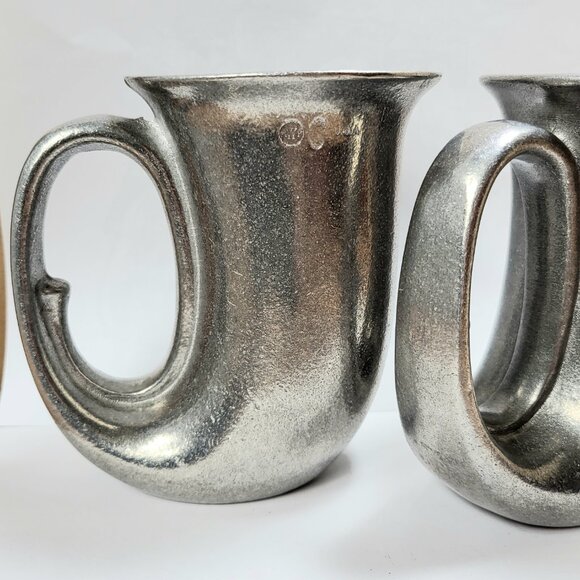 Set of 2 Vintage Wilton Armetale RWP Horn shaped Beer Stein Tankard Mug - Picture 3 of 11